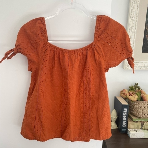 Universal Thread Square Neck Eyelet Short Sleeve Blouse Burnt Orange Size Small - Picture 4 of 9